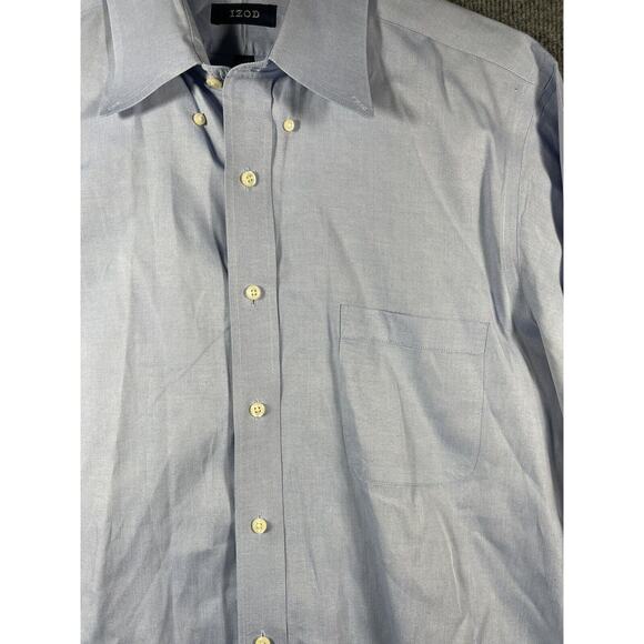 Izod Button Down Dress Shirt Men's 16.5 34 Blue Long Sleeve 80's 2-Ply Pinpoint - Picture 2 of 10
